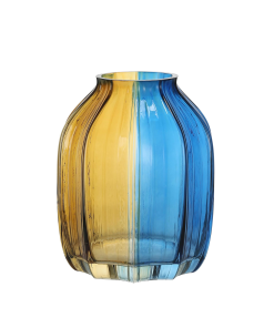 Ribbed Wide Vase (Gold Blue)